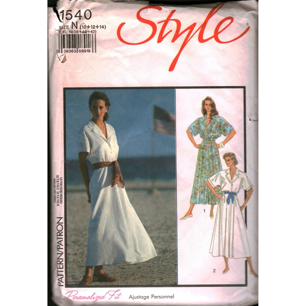 Vintage Style 1540 Sewing Pattern Misses Dress Pleated Flared Size 10 80s